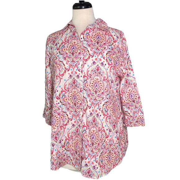 Chico's Tops - Chico's No Iron Linen Shirt Tunic Top 0P/4/P Women’s Button Up Multi Printed
